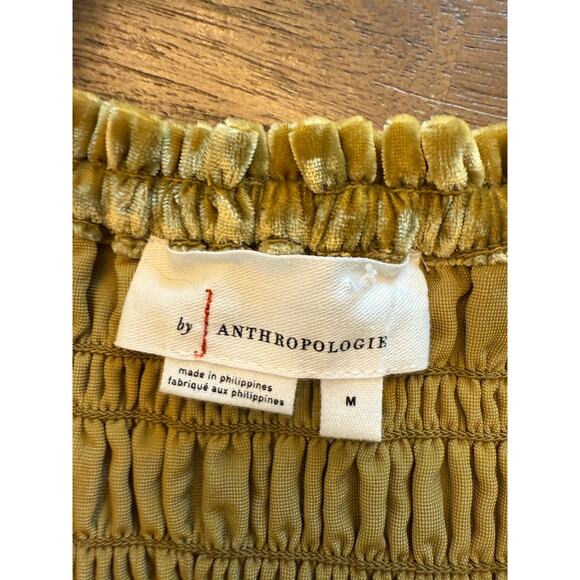 Anthropologie Puff Sleeve Velvet Blouse Size Medium Golden - Picture 4 of 4